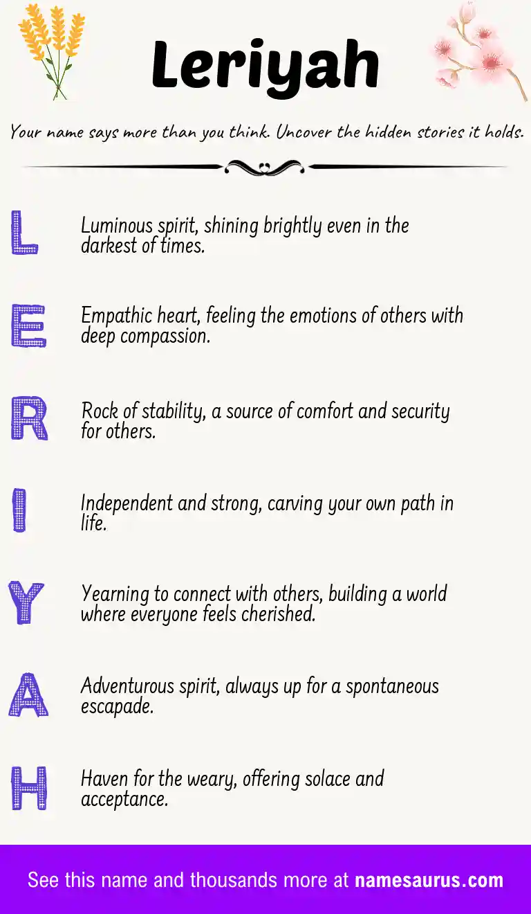 Acrostic poem about Leriyah.