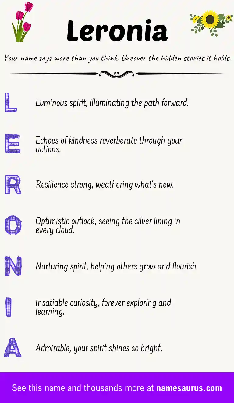 Acrostic poem about Leronia.
