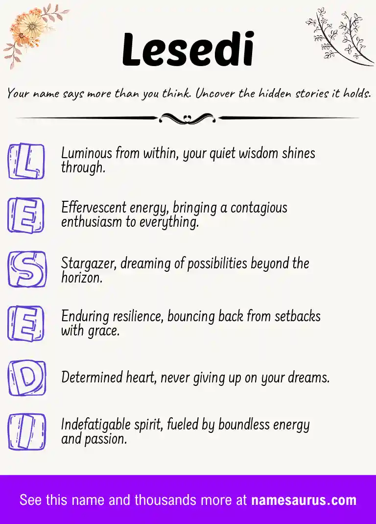 Acrostic poem about Lesedi.