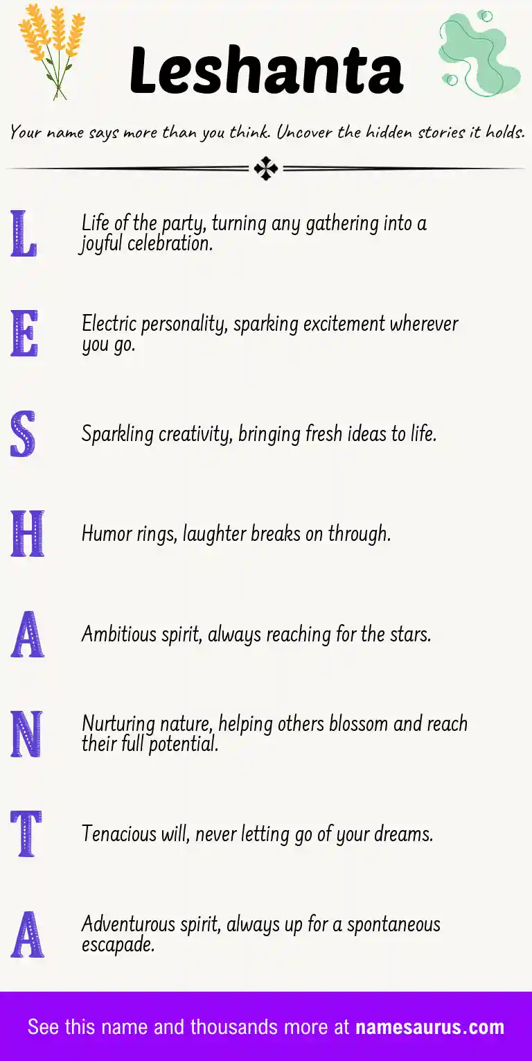 Acrostic poem about Leshanta.