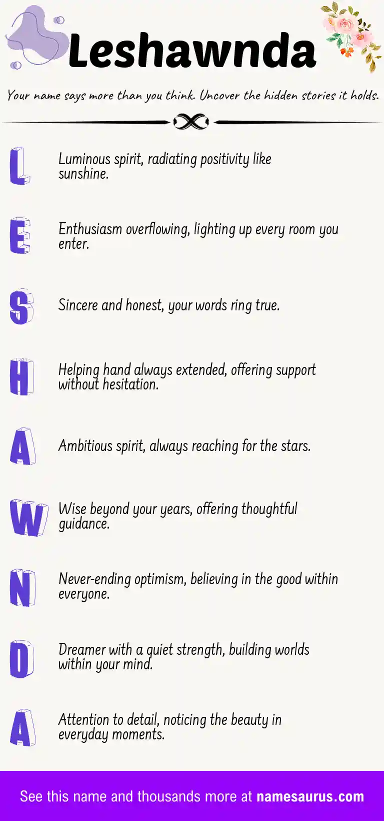 Acrostic poem about Leshawnda.