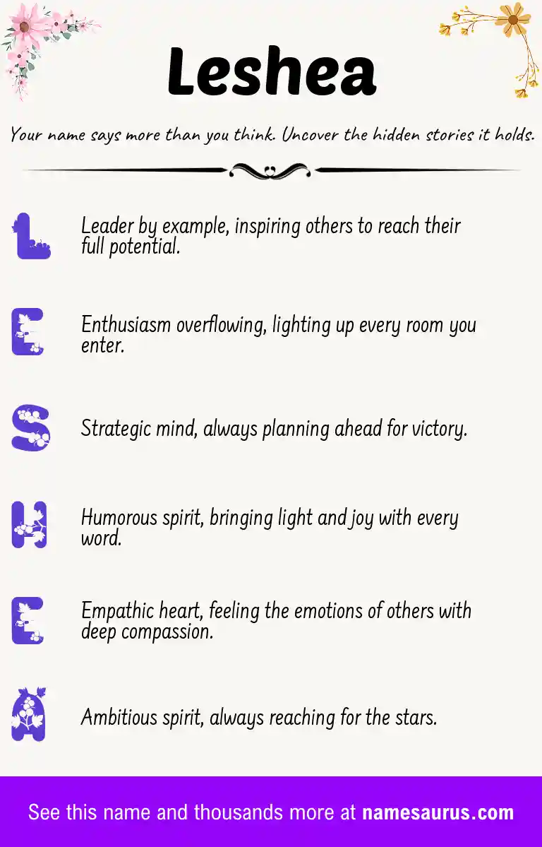 Acrostic poem about Leshea.