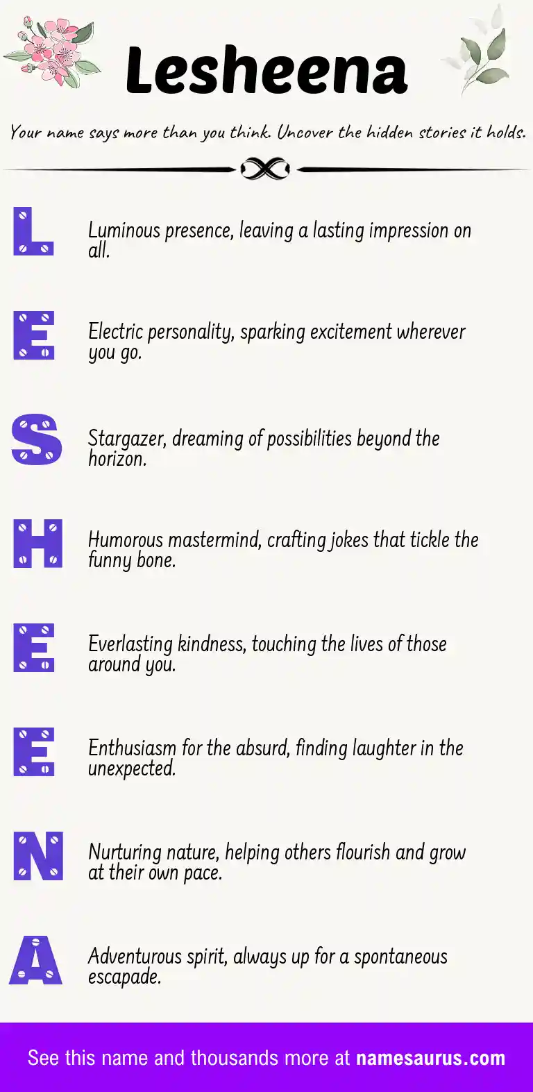 Acrostic poem about Lesheena.