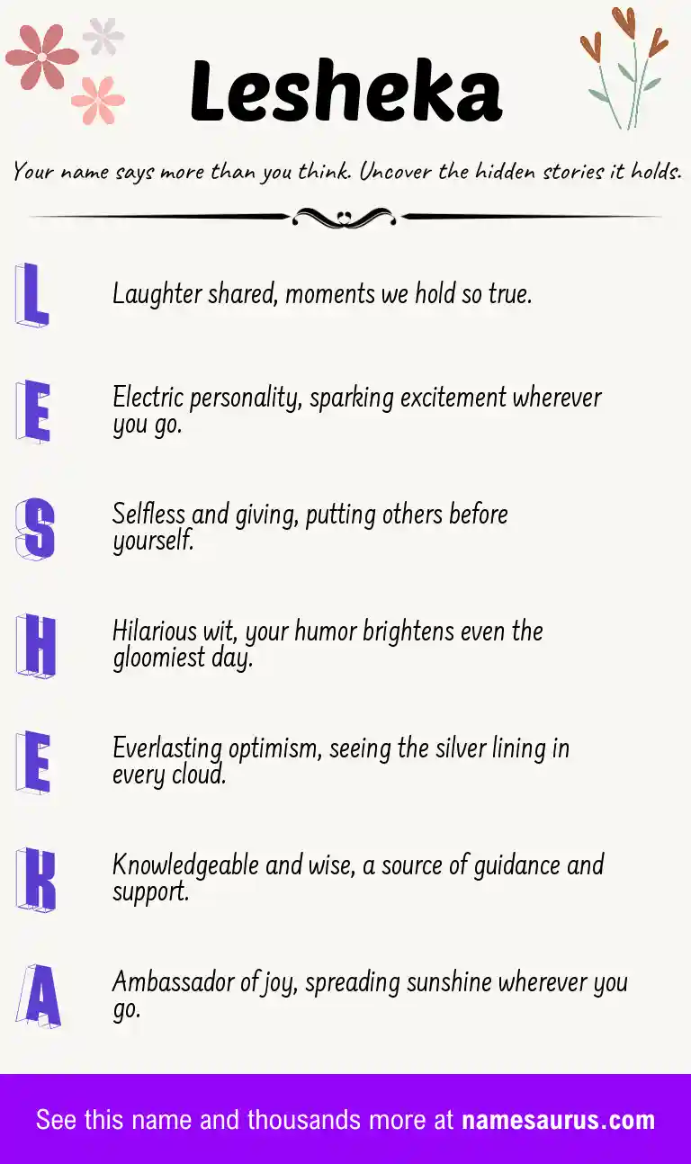 Acrostic poem about Lesheka.