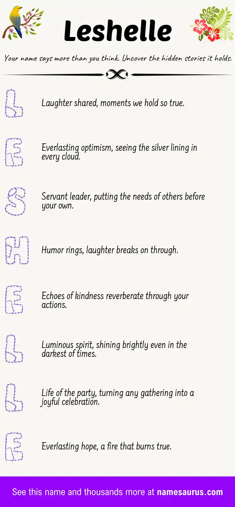 Acrostic poem about Leshelle.