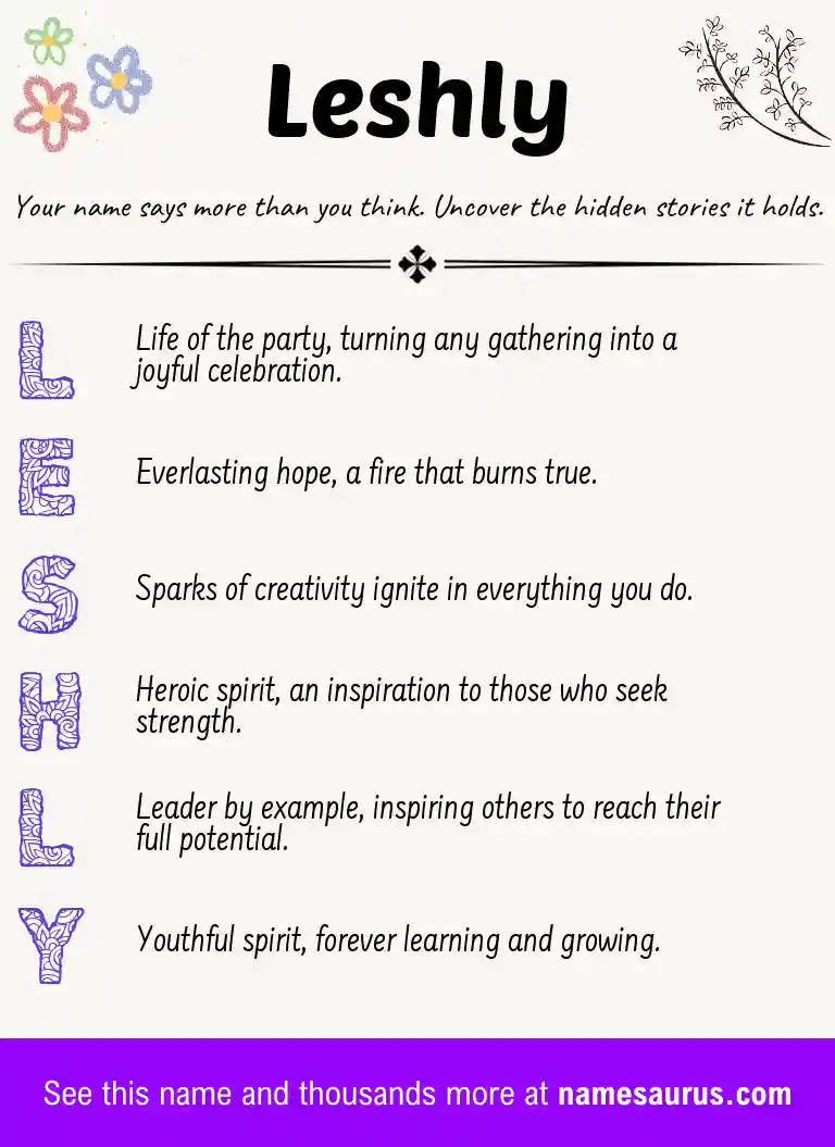 Acrostic poem about Leshly.