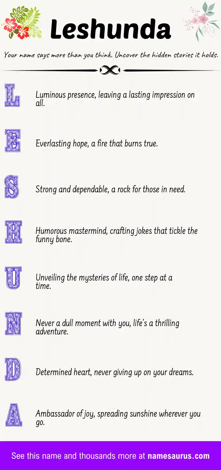 Acrostic poem about Leshunda.