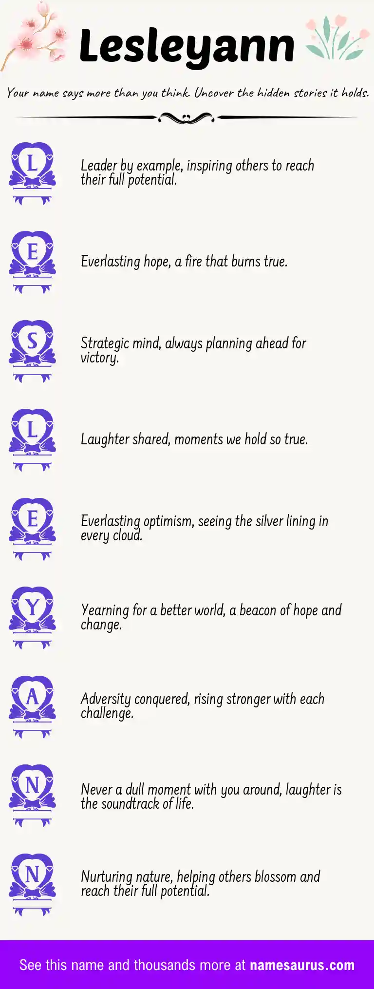 Acrostic poem about Lesleyann.