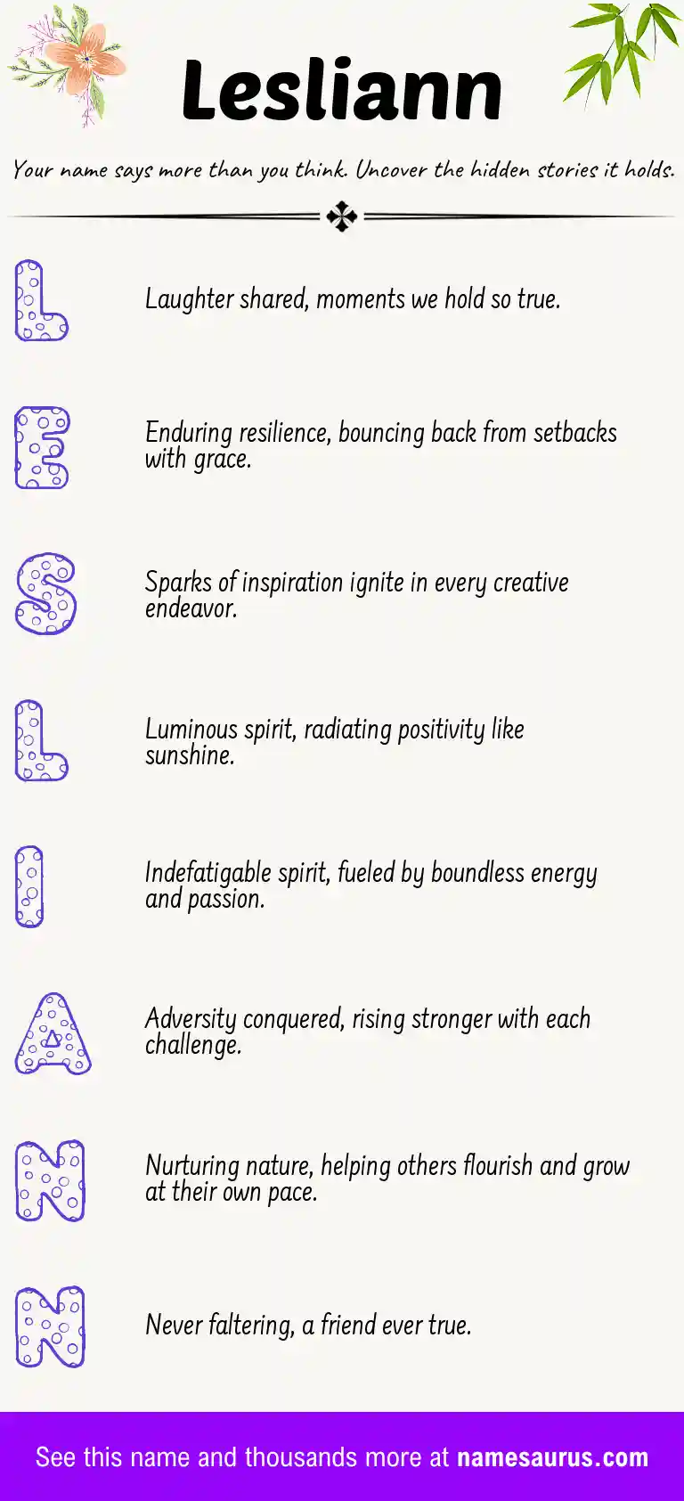 Acrostic poem about Lesliann.