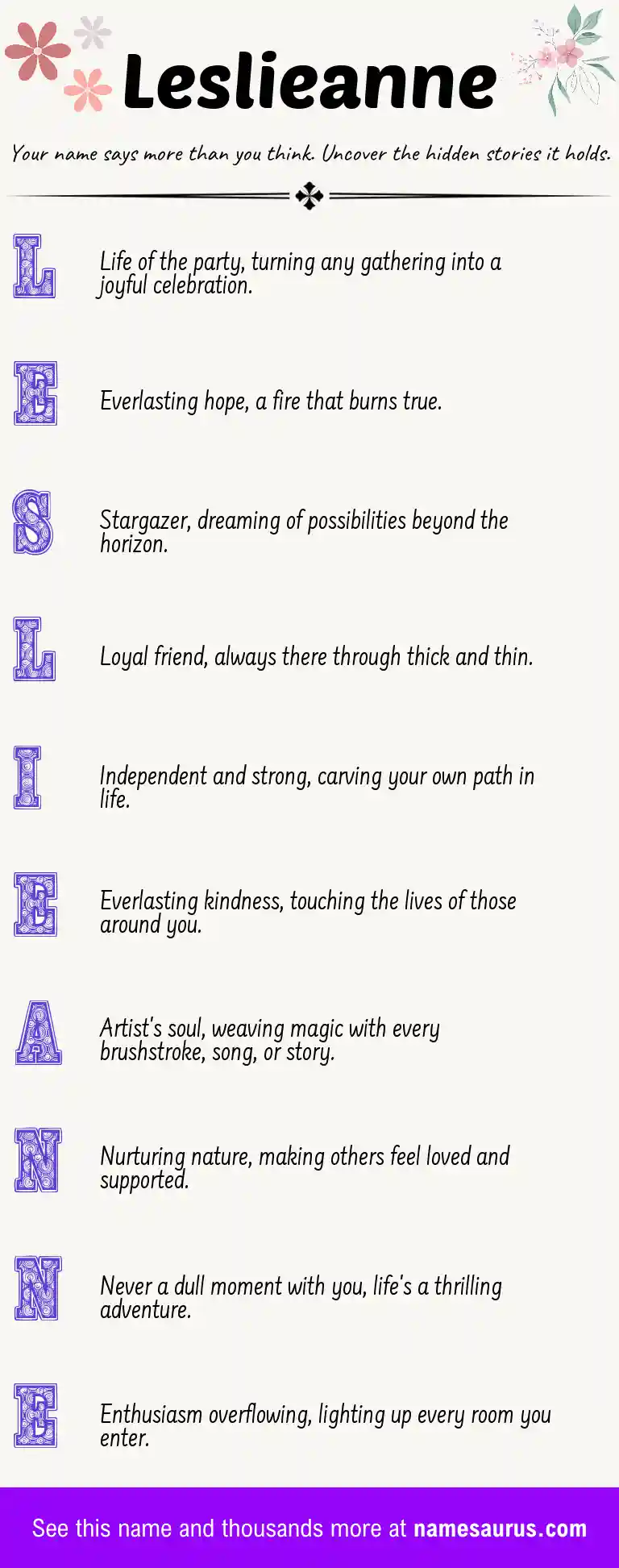 Acrostic poem about Leslieanne.