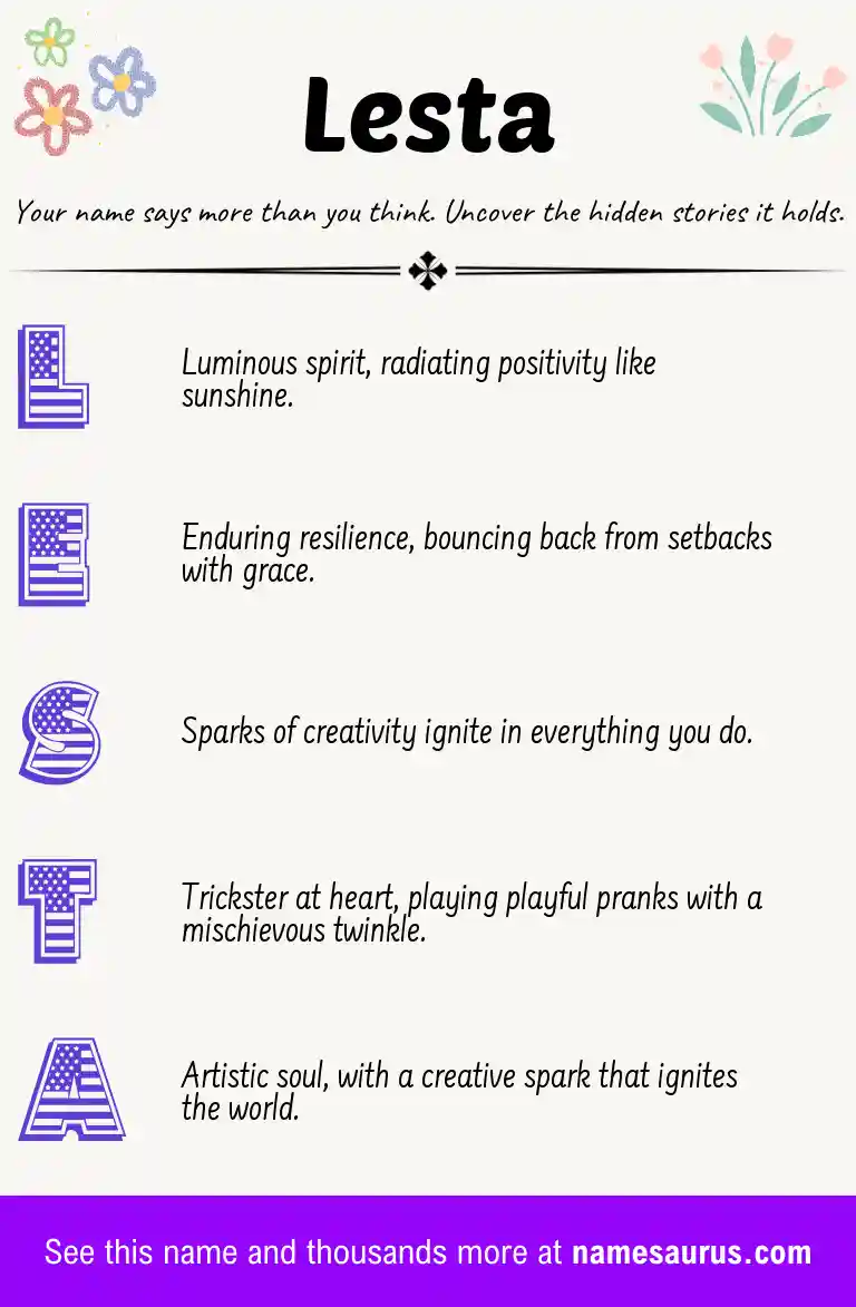 Acrostic poem about Lesta.
