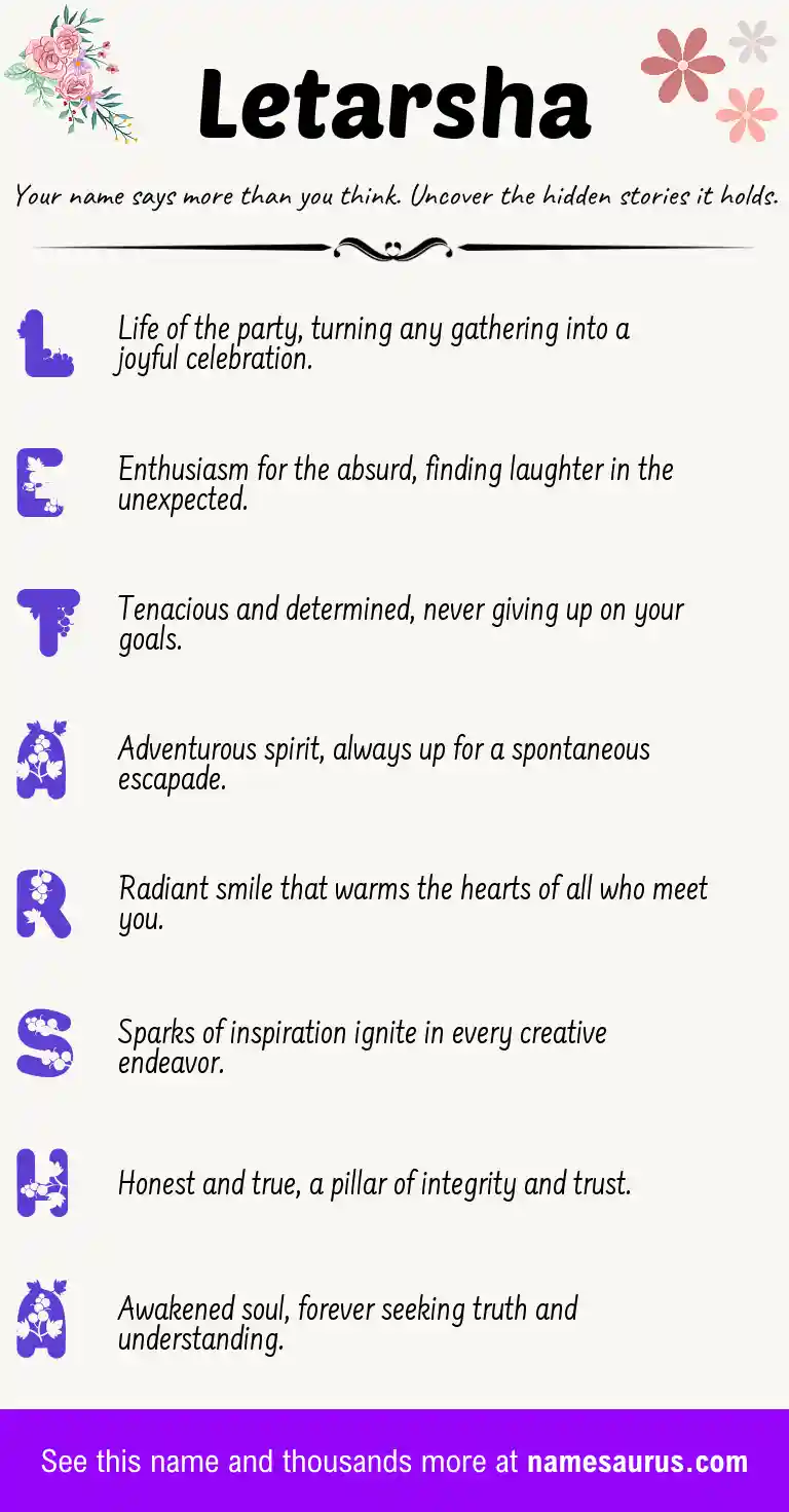 Acrostic poem about Letarsha.