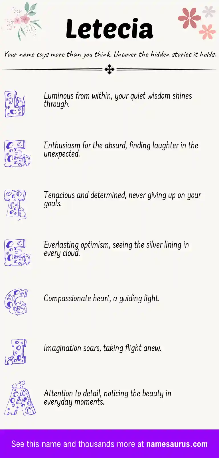 Acrostic poem about Letecia.
