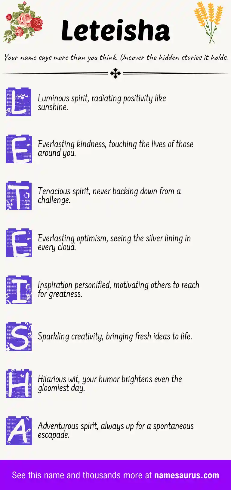 Acrostic poem about Leteisha.