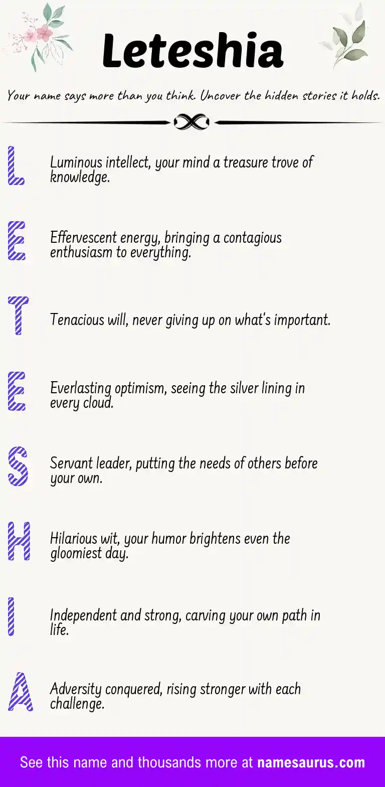 Acrostic poem about Leteshia.