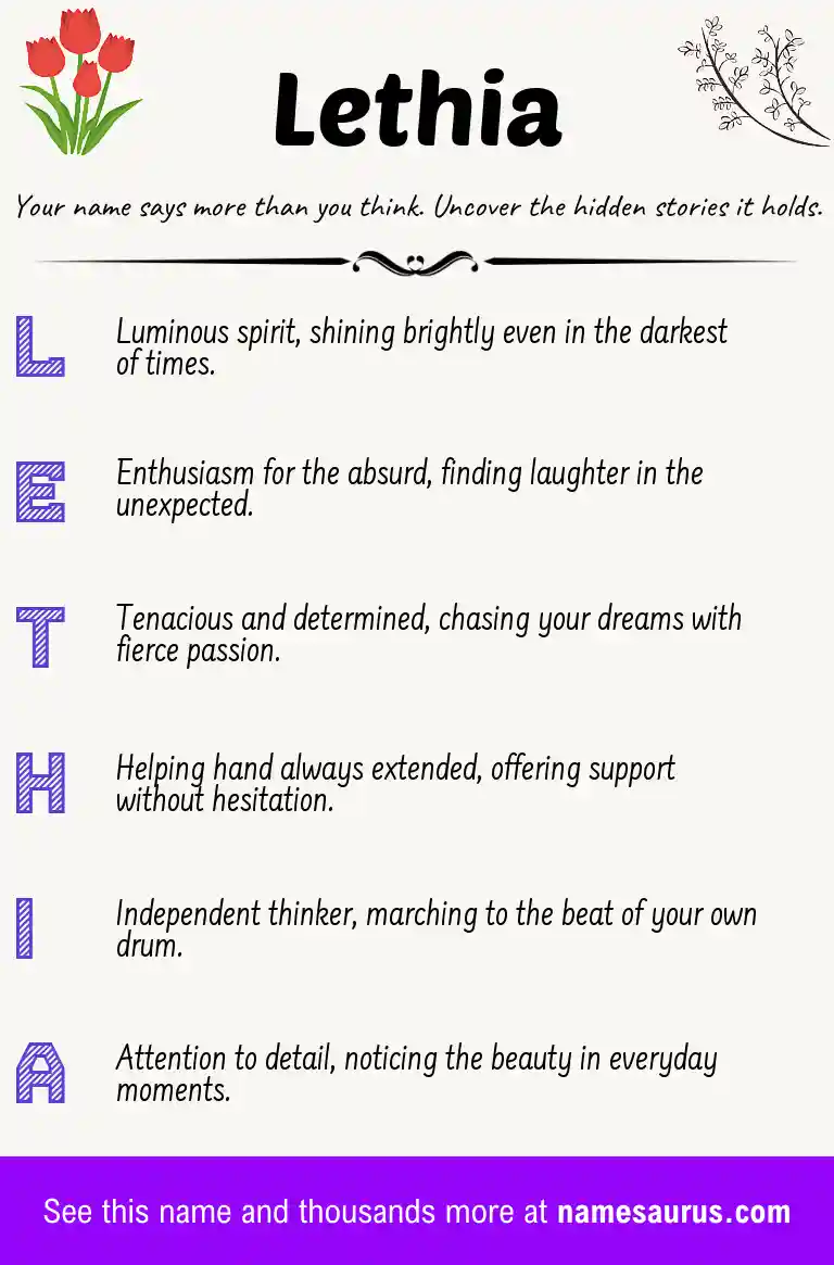 Acrostic poem about Lethia.