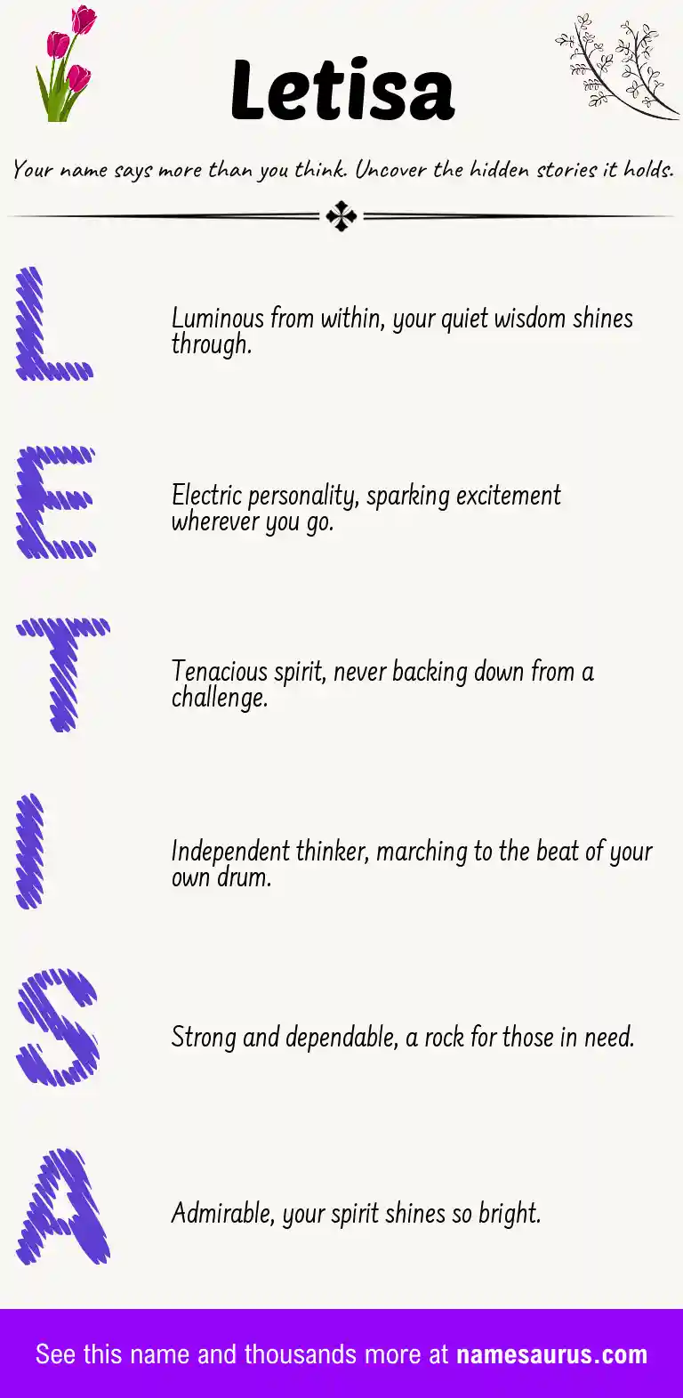 Acrostic poem about Letisa.