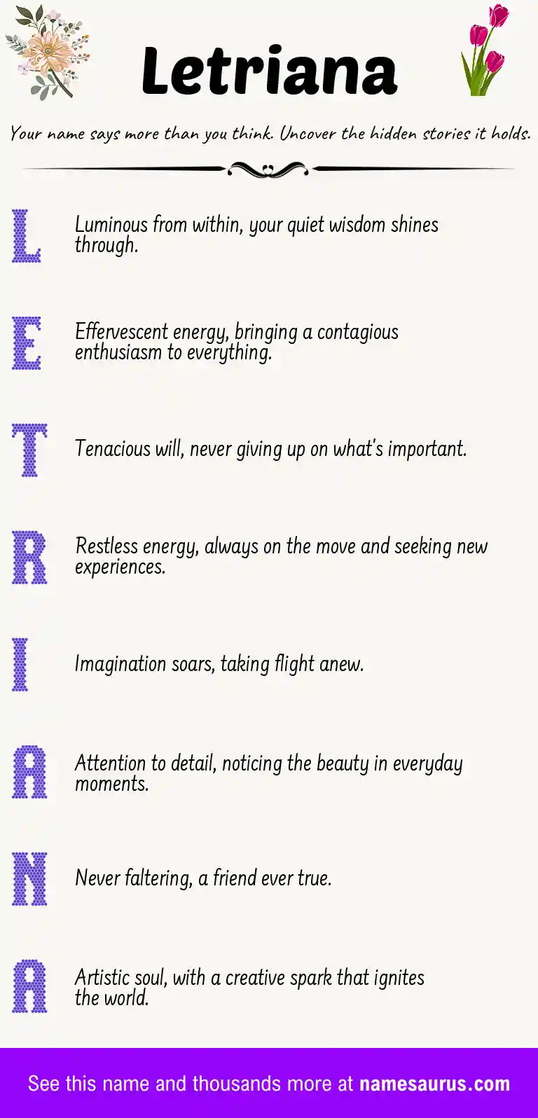 Acrostic poem about Letriana.