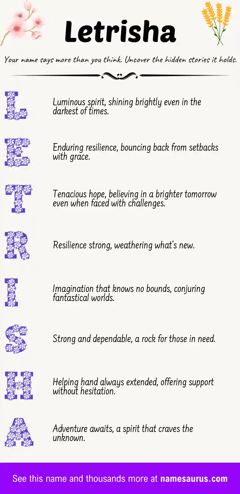 Acrostic poem about Letrisha.