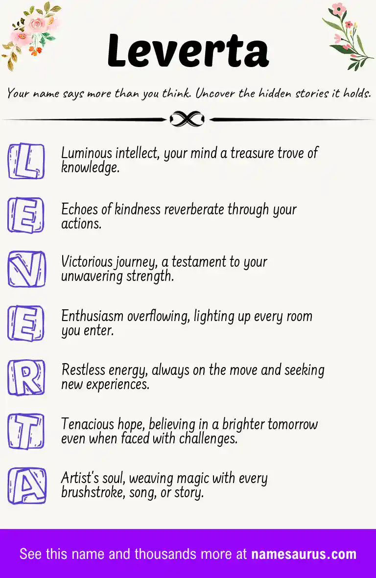 Acrostic poem about Leverta.