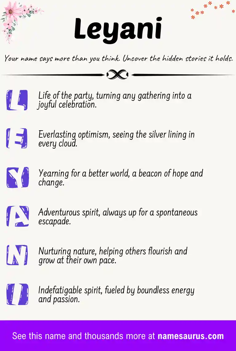 Acrostic poem about Leyani.