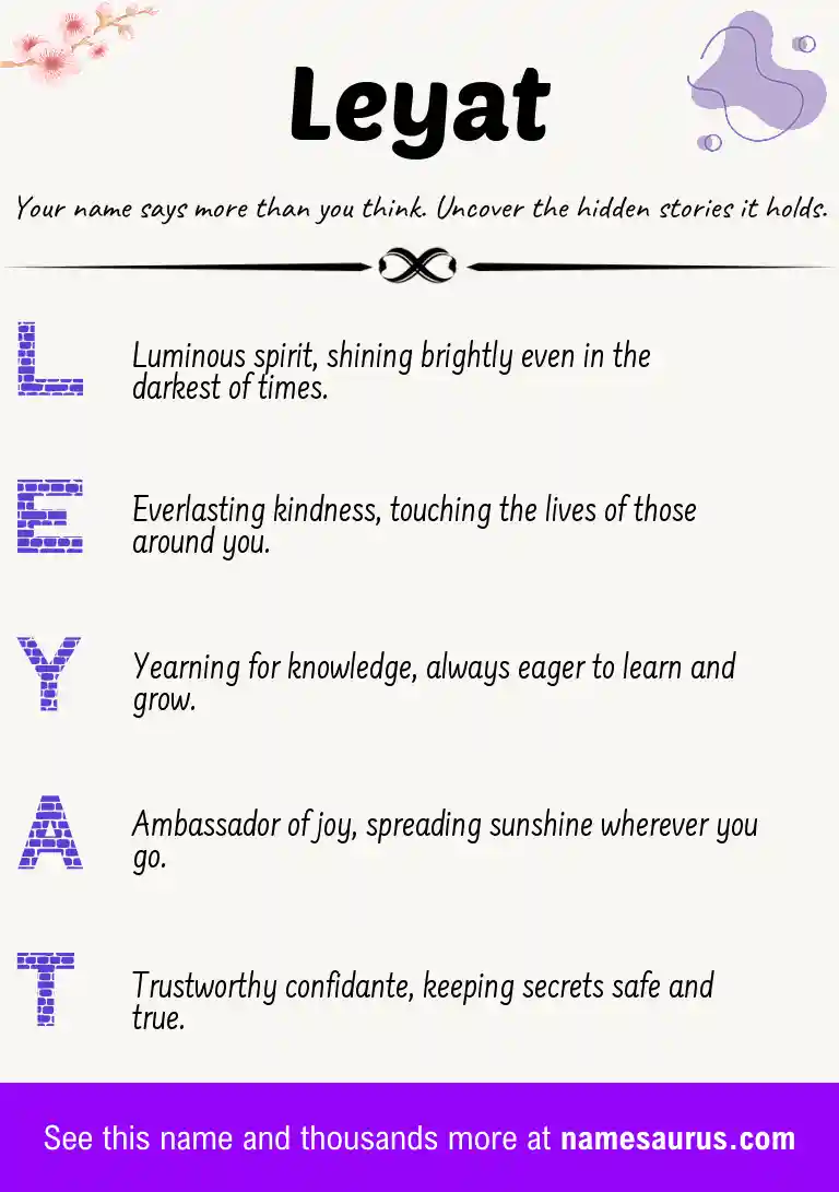 Acrostic poem about Leyat.