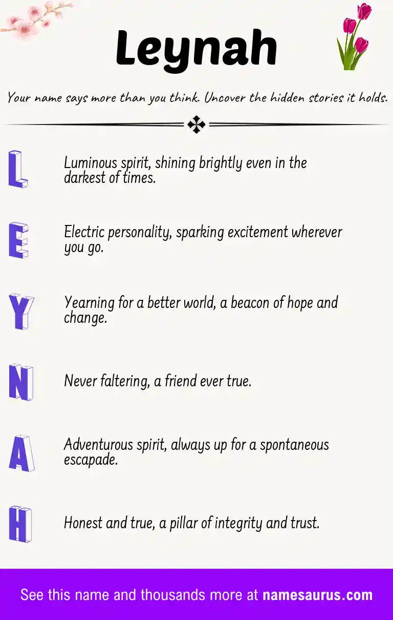 Acrostic poem about Leynah.