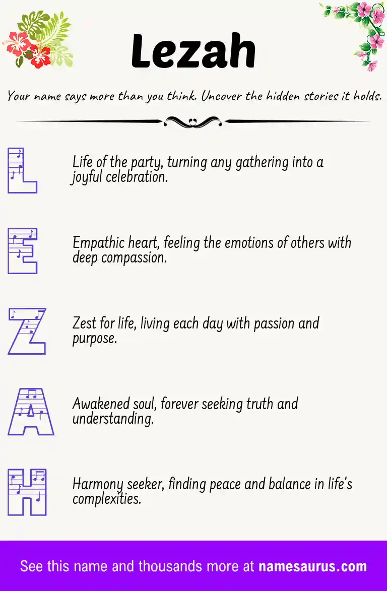 Acrostic poem about Lezah.