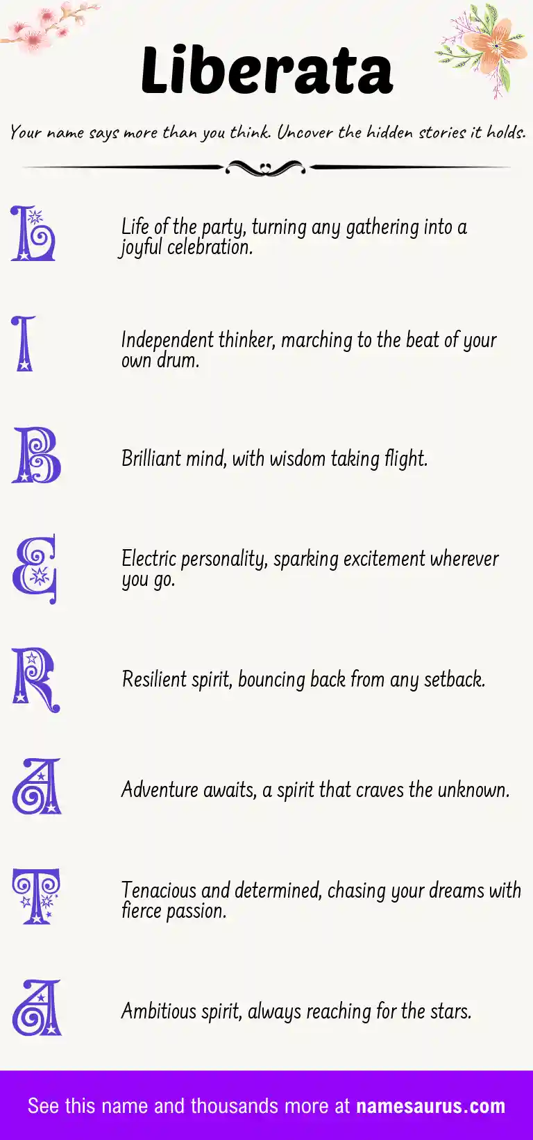 Acrostic poem about Liberata.