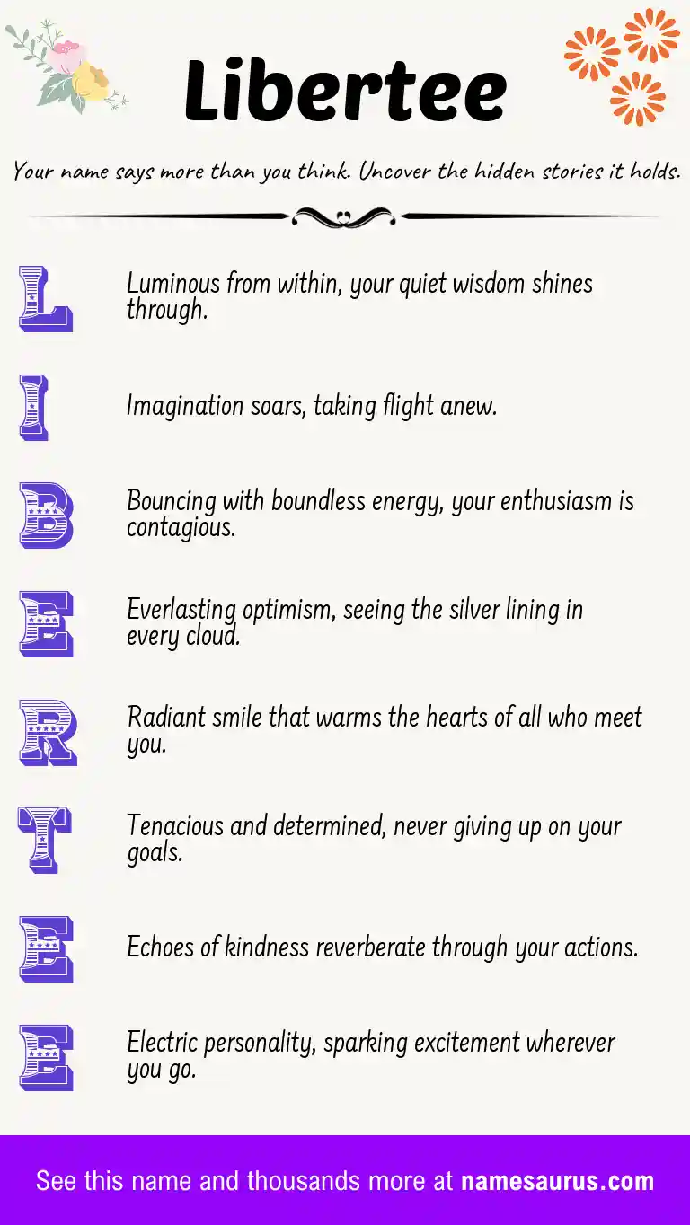 Acrostic poem about Libertee.