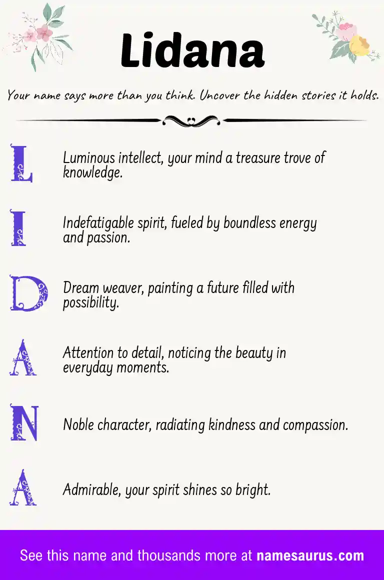 Acrostic poem about Lidana.