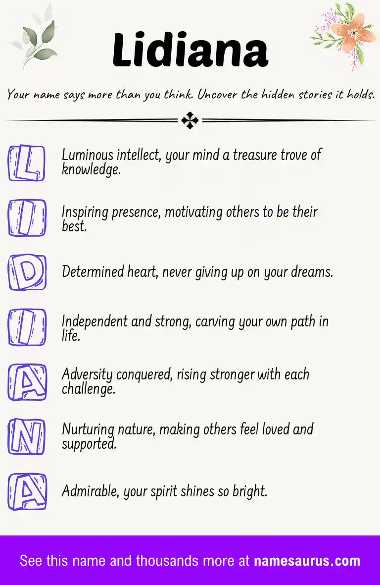 Acrostic poem about Lidiana.