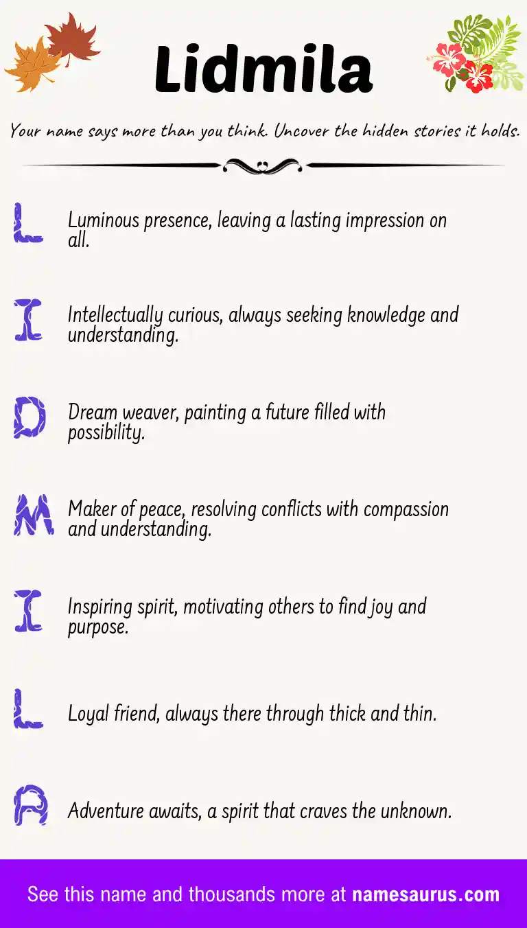Acrostic poem about Lidmila.