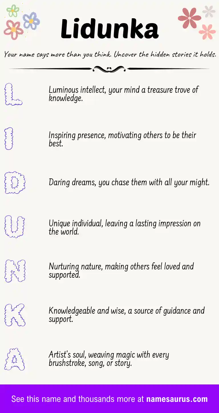 Acrostic poem about Lidunka.