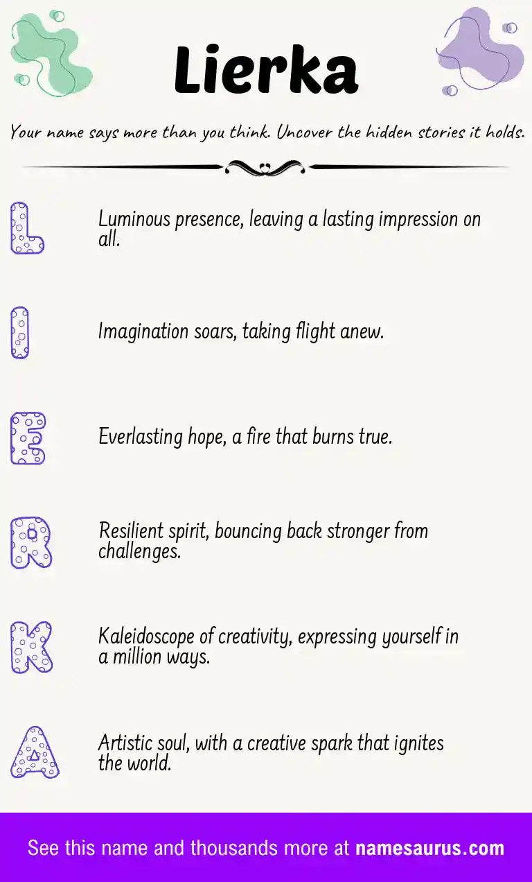 Acrostic poem about Lierka.