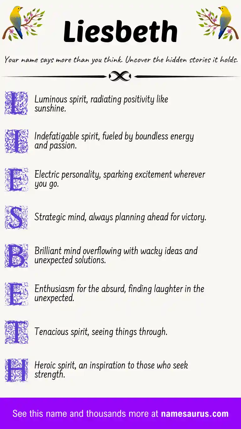 Acrostic poem about Liesbeth.