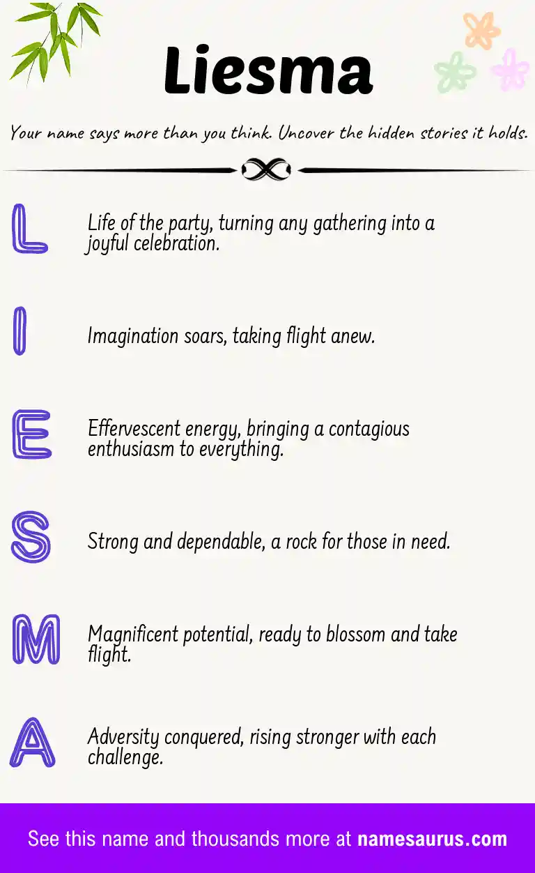 Acrostic poem about Liesma.