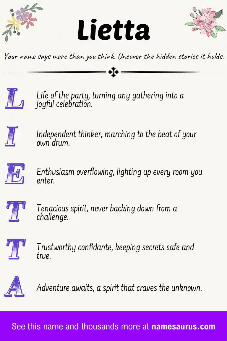 Acrostic poem about Lietta.