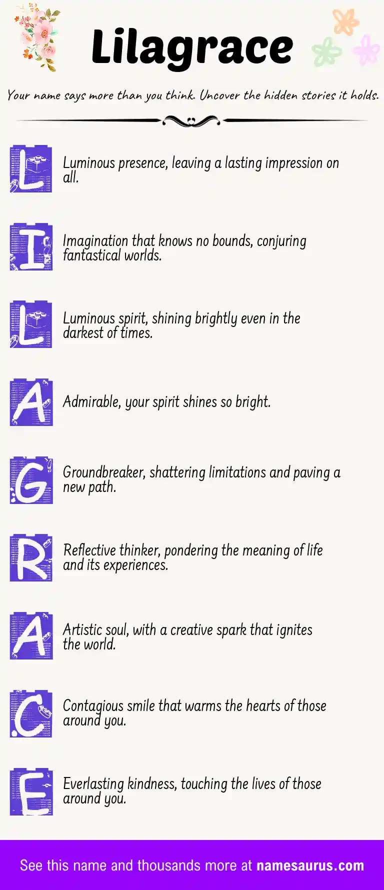 Acrostic poem about Lilagrace.