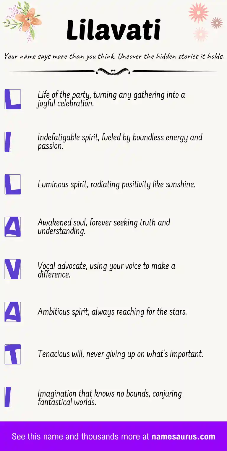 Acrostic poem about Lilavati.