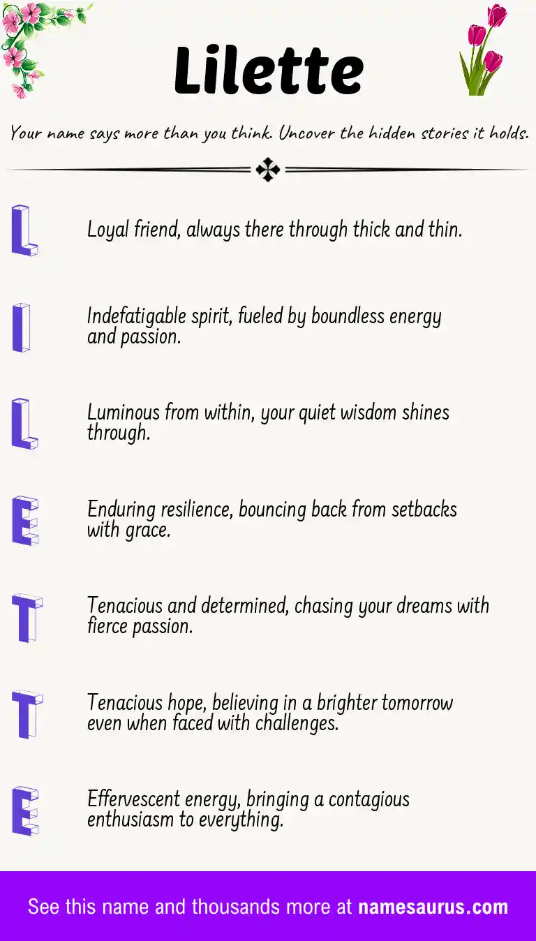 Acrostic poem about Lilette.