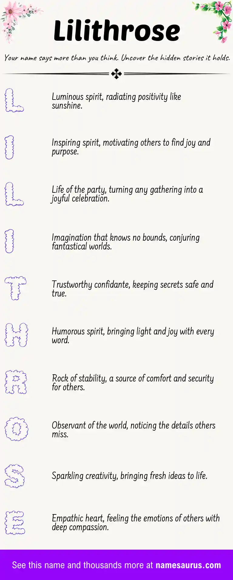Acrostic poem about Lilithrose.