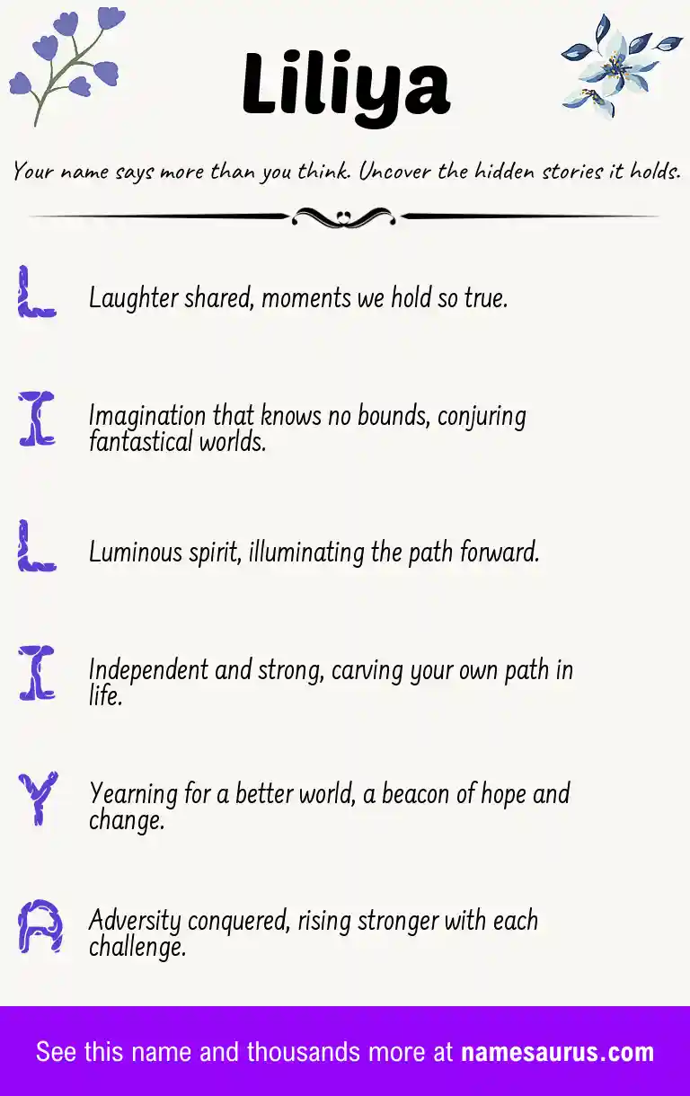 Acrostic poem about Liliya.