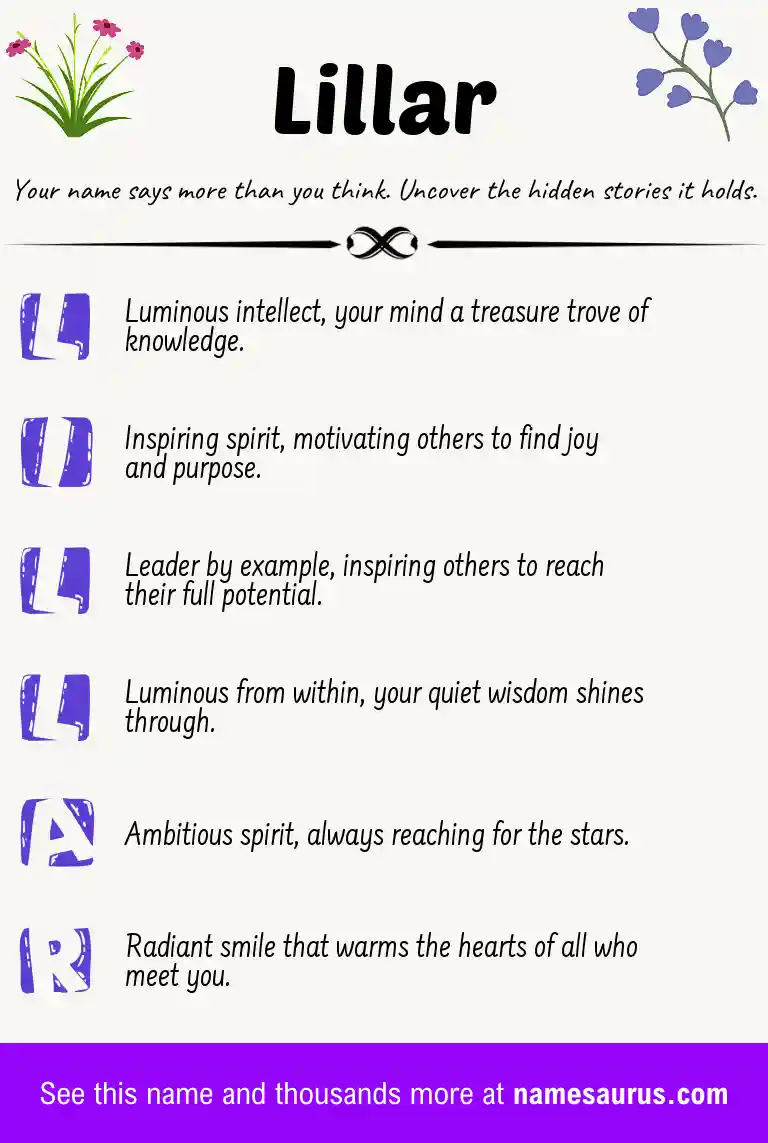 Acrostic poem about Lillar.