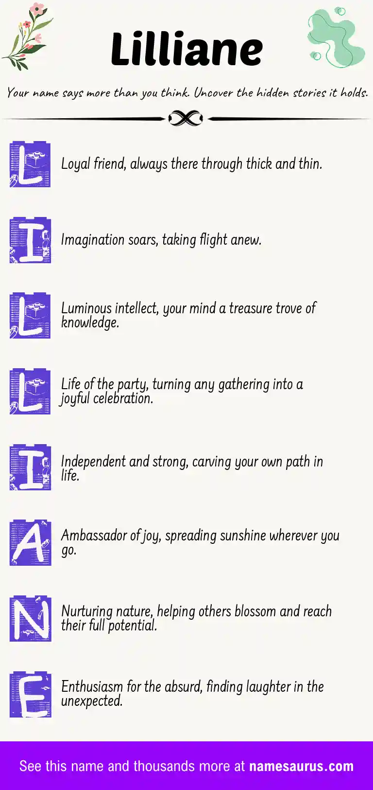 Acrostic poem about Lilliane.