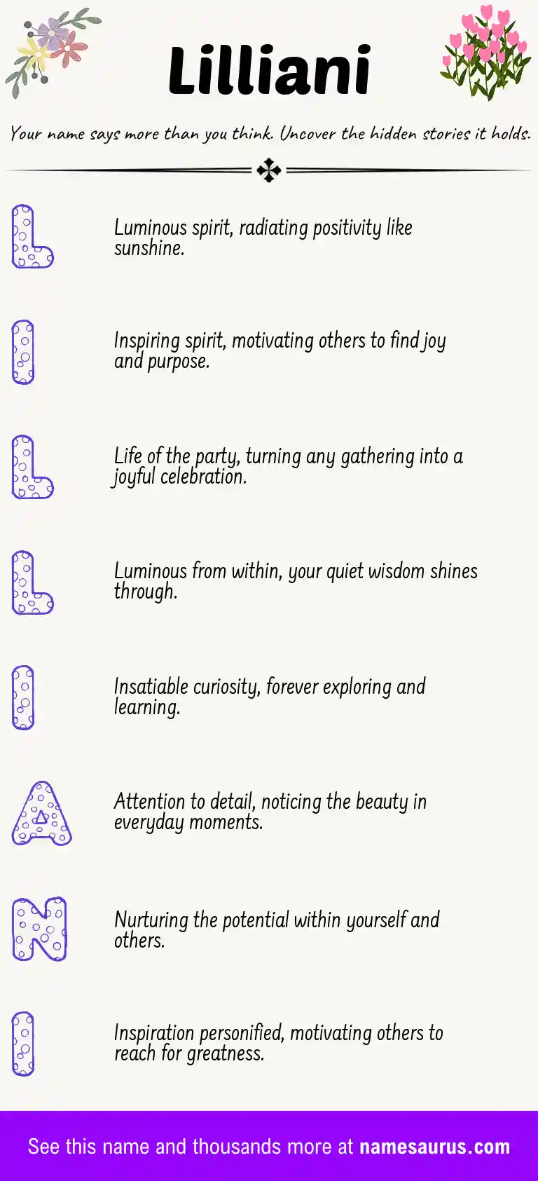 Acrostic poem about Lilliani.