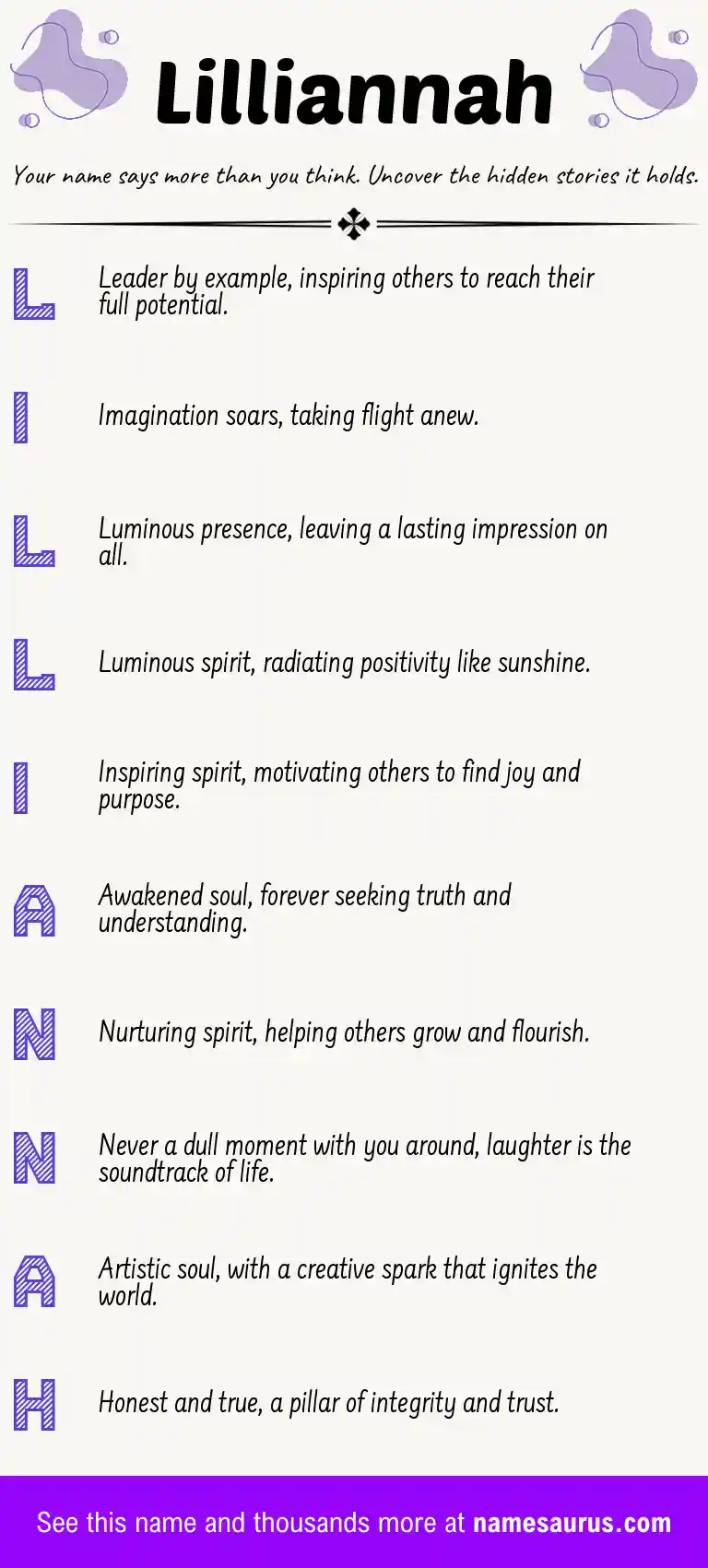 Acrostic poem about Lilliannah.