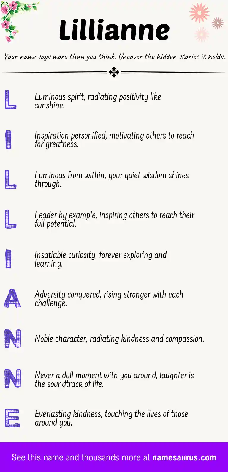 Acrostic poem about Lillianne.