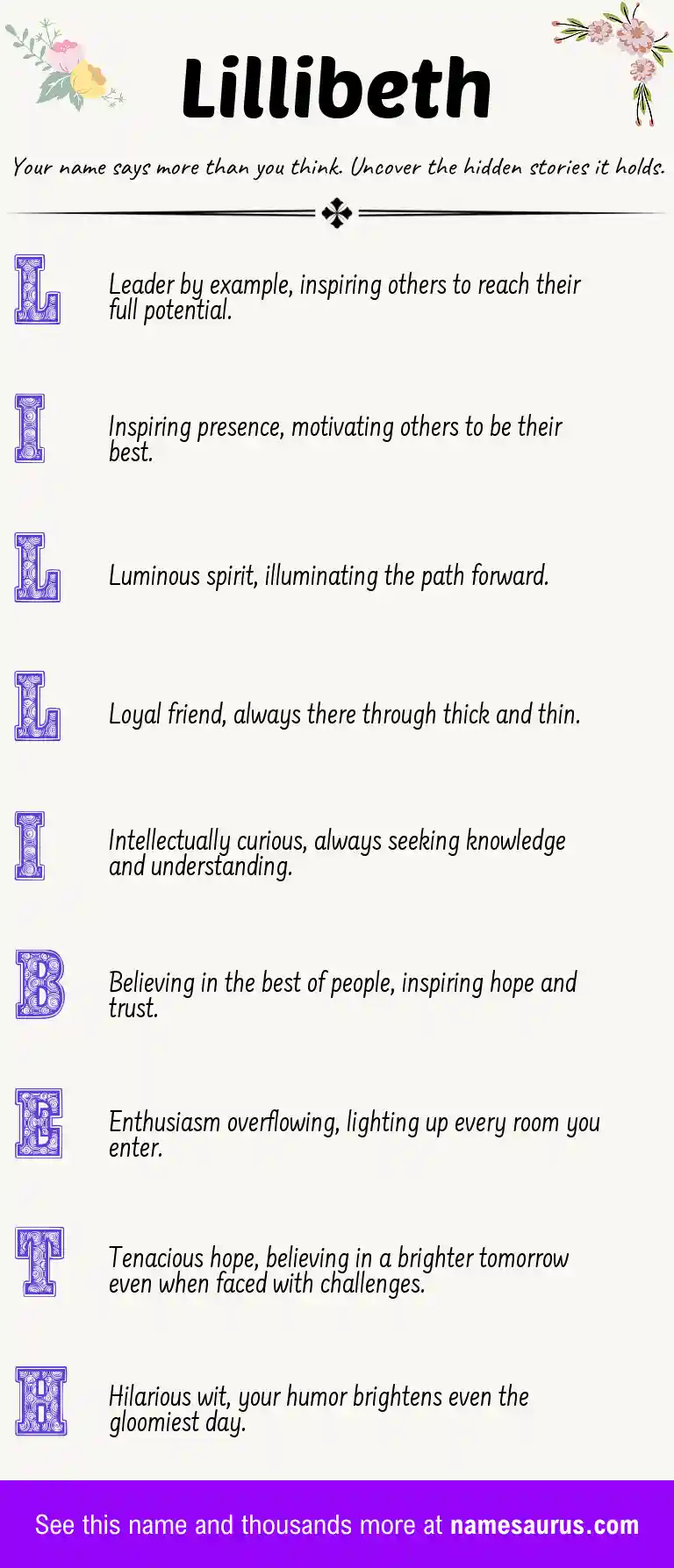 Acrostic poem about Lillibeth.