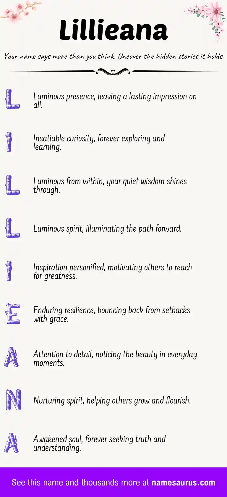 Acrostic poem about Lillieana.